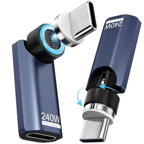 Magnetic USB C Adapter 240W Fast Charging (2 Pack) 360 Rotating for iPhone 17/16/15 MacBook Pro/Air iPad Tablet Laptop Switch PS5 - Blue