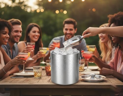 Image of FINALITY Double Wall Stainless Steel Ice Bucket 1.5 Litre with Ice Scoop & Handle - Keeps Ice Cold for 6 Hours - Premium Beer Bucket, Ice Box for Wine & Bar Accessories for Home