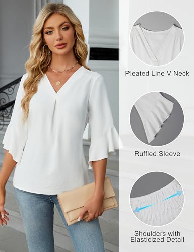 Blooming Jelly Womens 3/4 Length Sleeve Tops Summer Dressy Business Casual Blouses Work Shirts Chiffon V Neck Outfits 20252