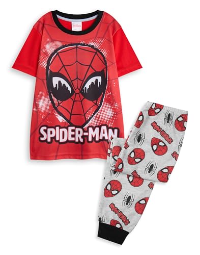 Marvel Spiderman Boys 2 Piece Pajama Set | Kids Red & Grey All Over Print Long Leg Bottoms & Night Top