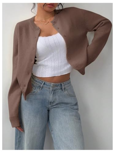 Image of SOLY HUX Women's Button Down Cropped Lightweight Cardigan Sweater Cute Fall Fashion 2026