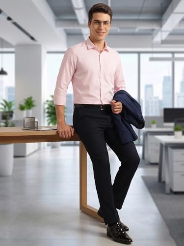 Image of Thomas Scott Men's Regular Fit Formal Shirt | 100% Cotton Long Sleeves | Spread Collar with Contrast Fabric (Available in Plus Size)