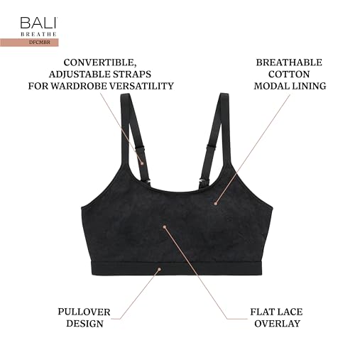 Image of Bali Womens Bralette, Cotton Modal Wireless Bras for Women, Breathable Lace, Convertible Bra Straps
