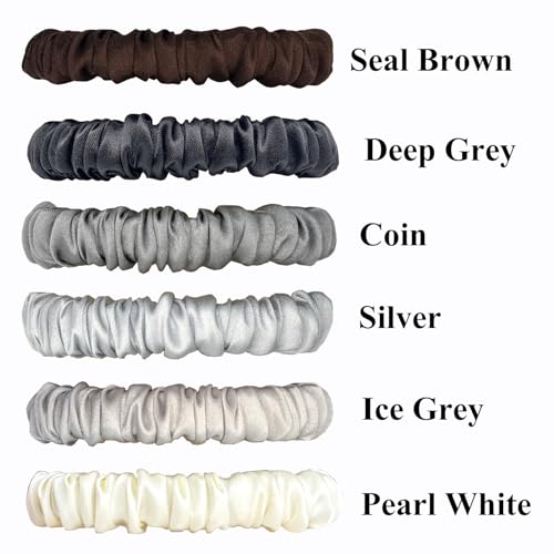Image of VLOMOT 6 Pcs Set 100% Pure Mulberry Silk Scrunchies Hair Ties with 6 Chic Colors Everyday Skinny Scrunchies Silk Ponytail Holders Hair Care No Damage (Moonlight)