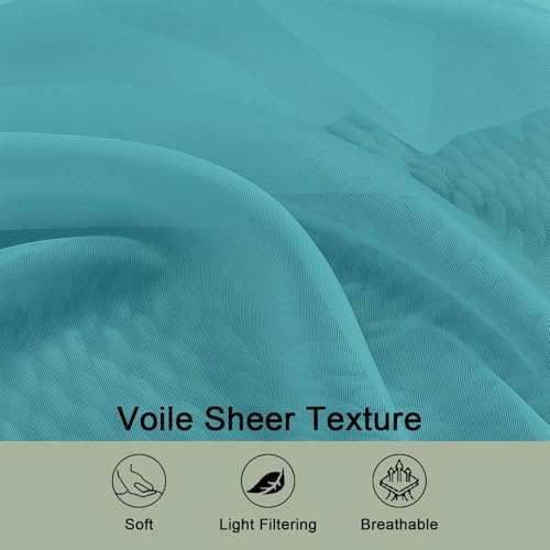 Image of OWENIE Extra Long Turquoise Sheer Curtains 96 Inches Long 2 Panels Set, Soft Lightweight Airy Voile Sheer Curtain for Bedroom Living Room, Rod Pocket Solid Color Farmhouse Curtains, 59 inch Wx96 L Inch