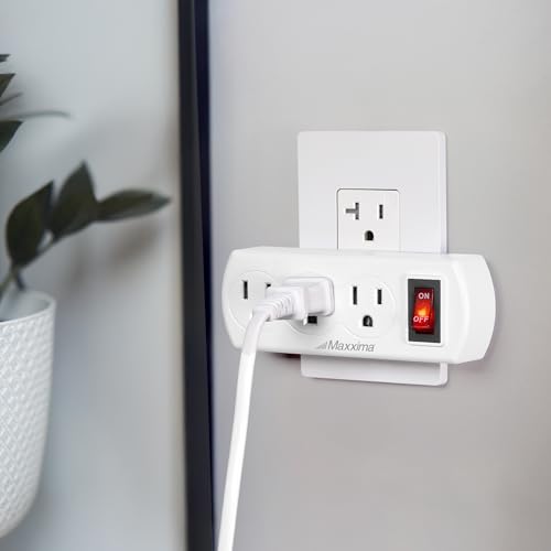 Maxxima 3 Outlet Grounded Wall Plug Adapter with On/Off Switch, Electrical Wall Tap Outlet Splitter, Multi-Plug Extender for Extra Outlet Space, Convenient for Travel - 4 Pack - Thumbnail 4