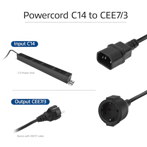 ACT C14 auf CEE7/3 Stromkabel 0,2m, C14 Stecker auf CEE7/3 Buchse Netzkabel, für USV/UPS,PDU Kaltgerätestecker – AK5250