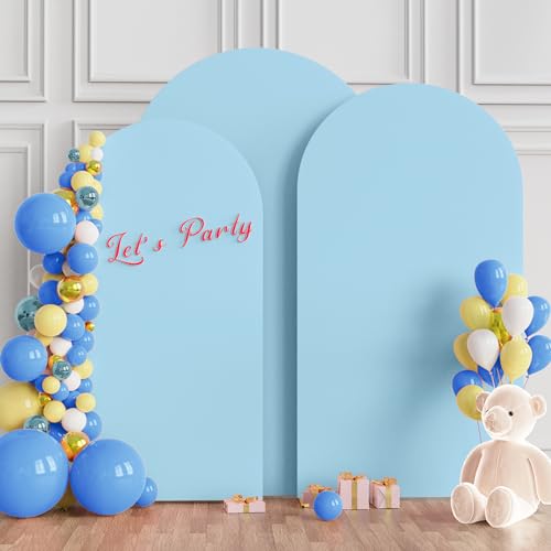 Image of Wokceer Wedding Arch Cover (7.2FT, 6.6FT, 6FT) Set of 3 Spandex Fitted Wedding Arch Stand Covers for Round Top Chiara Arch Backdrop Stands Cover for Birthday Party Ceremony Banquet Decor Dusty Blue
