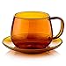 Ren Home London - Lot de 2 tasses à thé/café et soucoupes en verre, tasses à latte, tasses à cappuccino, chocolat chaud, 300 ml (compatible avec toutes les machines à café) avec poignée