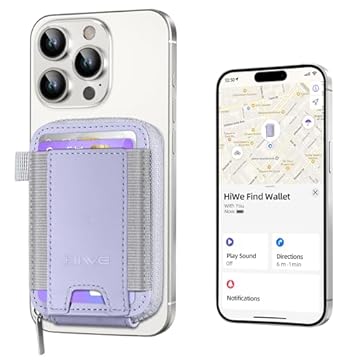 Carteira feminina MagSafe, funciona com Apple Find My, carteira magnética para iPhone 16/15/14/13/12, porta-cartão de crédito com zíper, bloqueio RFID, lilás