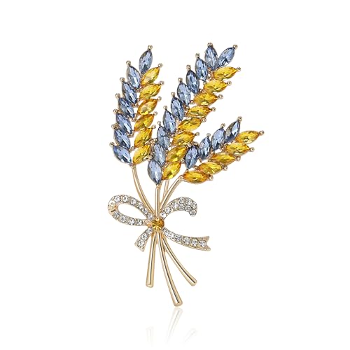 Image of Fashion Three-head Ear of Wheat Brooch for Women Blue and Yellow Ukrainian Flag Brooch Patriotic Pin Gift