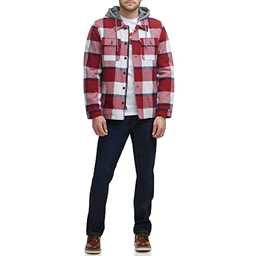 Image of Levi's mens Plaid Sherpa Lined Hooded Shirt Jacket (Regular & Big & Tall Sizes)