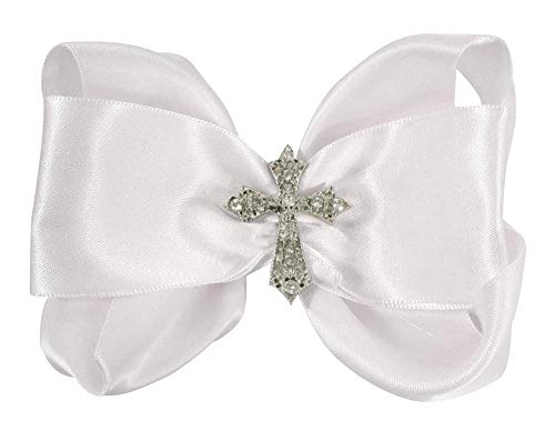 White Cross Rhinestone Hair Bow Clip, Baby Or Big Girl, Baptism, Communion #TOP4