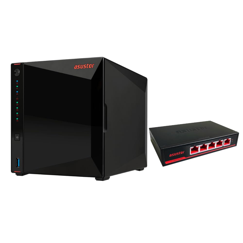 Asustor Nimbustor 4 AS5304T 4 Bay NAS & conmutador de Red ASW205T de 5 Puertos y 2,5 GB