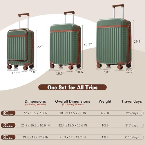 Image of Hardshell Luggage, Lightweight Suitcase with Spinner Wheels, GREEN+USB