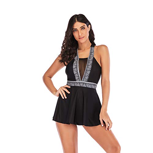 Preisvergleich Produktbild Rongli Zweiteiliger Badeanzug Tankini Sexy Bademode Badekleid Zweiteiler Oberteile mit Bikinihose Strandkleider Damen Abnehmbare BHS Polster Rückenfrei High Waist Strand & Pool Schwarz 5XL