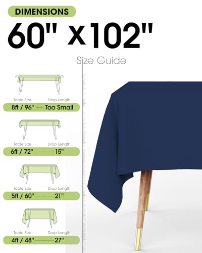 Image of Pureegg Rectangle Table Cloth 60 inch x 102 inch - Durable Polyester Tablecloth Offers Reusable & Washable Protection, Ideal for Outdoor Party, Picnic, Wedding, Banquet and Birthday, 2 Pack, Navy Blue