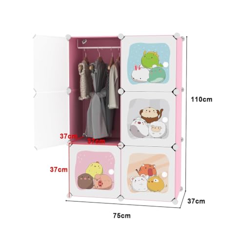 Image of 6 Door Plastic Wardrobe for Kids - Cupboard for Clothes Storage Rack, Almirah for Clothes, Baby Collapsible Wardrobe, Multi-Purpose Kids Storage Organizer for Books,Toy