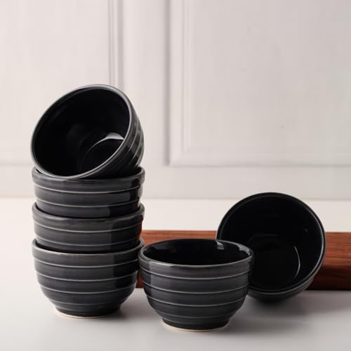 Image of Ceramic Multipurpose Bowl Set of 6-120ml | Microwave & Dishwasher Safe | Handcrafted Dip Bowl, Dessert Bowl for Ice Cream, Chatni,Sweets, Dessert, Nuts, Serving Bowls