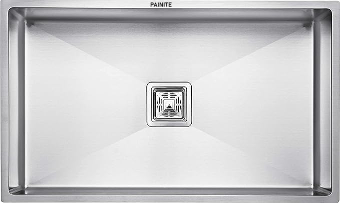 PAINITE 30" x 18" x 10" Handmade MATT Finish Single Bowl 304 Grade Stainless Steel Kitchen Sink/Kitchen Basin with Square Drainer and SS Fruit Basket