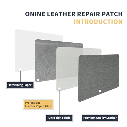 Image of ONine Leather Repair Patch，Leather Repair Tape, 16 x 90 inches Leather Repair Patch for Furniture,Vinyl Repair Kit，Leather Couch Patch，for Sofas, Furniture, Car Seats（Grey-Litchi Grain