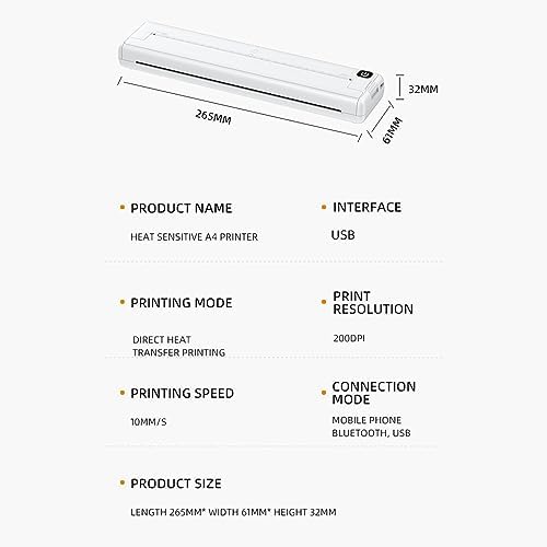 Miniatura 4 de Dpofirs Portable A4 Thermal Printer, Bluetooth Thermal Printer, Support 90 Sheets Letter and A4 Paper, Compatible with Android and iOS Phone and