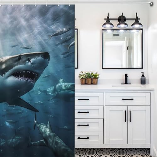 Rideau de douche requin tissu imperméable lavable machine avec 12 crochets 183x183