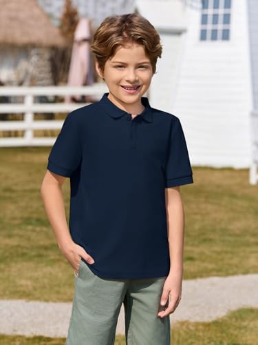 Haloumoning Boys Short Sleeve Pique Polo Shirt School Uniform Shirts for Kids 5-14 Years2