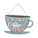 Sharplace Letrero para Puerta de cafetería, Letrero Comercial Vintage rústico de Madera para Colgar en Pared, letreros de cafetería para decoración de, Azul Claro