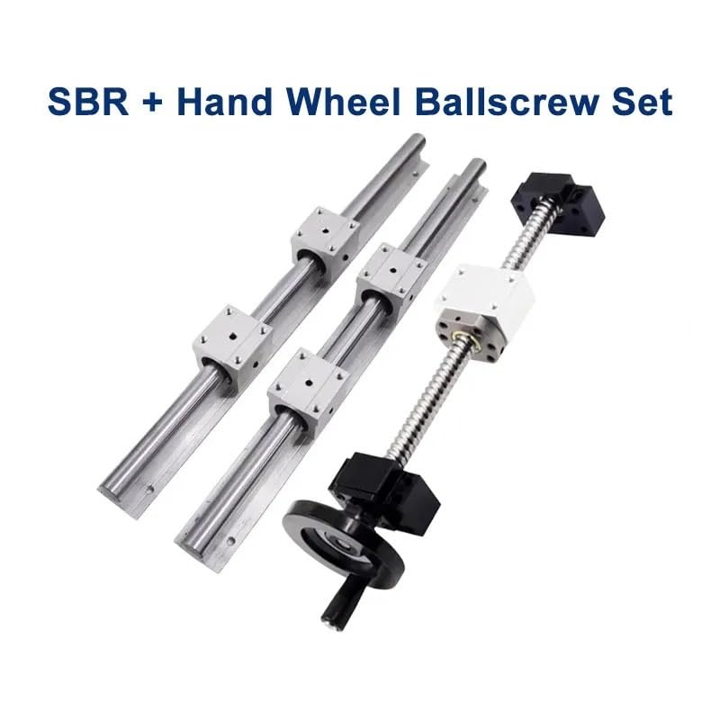 Kit de vis à billes: 2guides linéaires SBR16+ 4blocs coulissants SBR16UU+ 1vis à billes SFU1604 avec volant for gravure sur routeur CNC(SFU1605-SBR16UU,400mm)