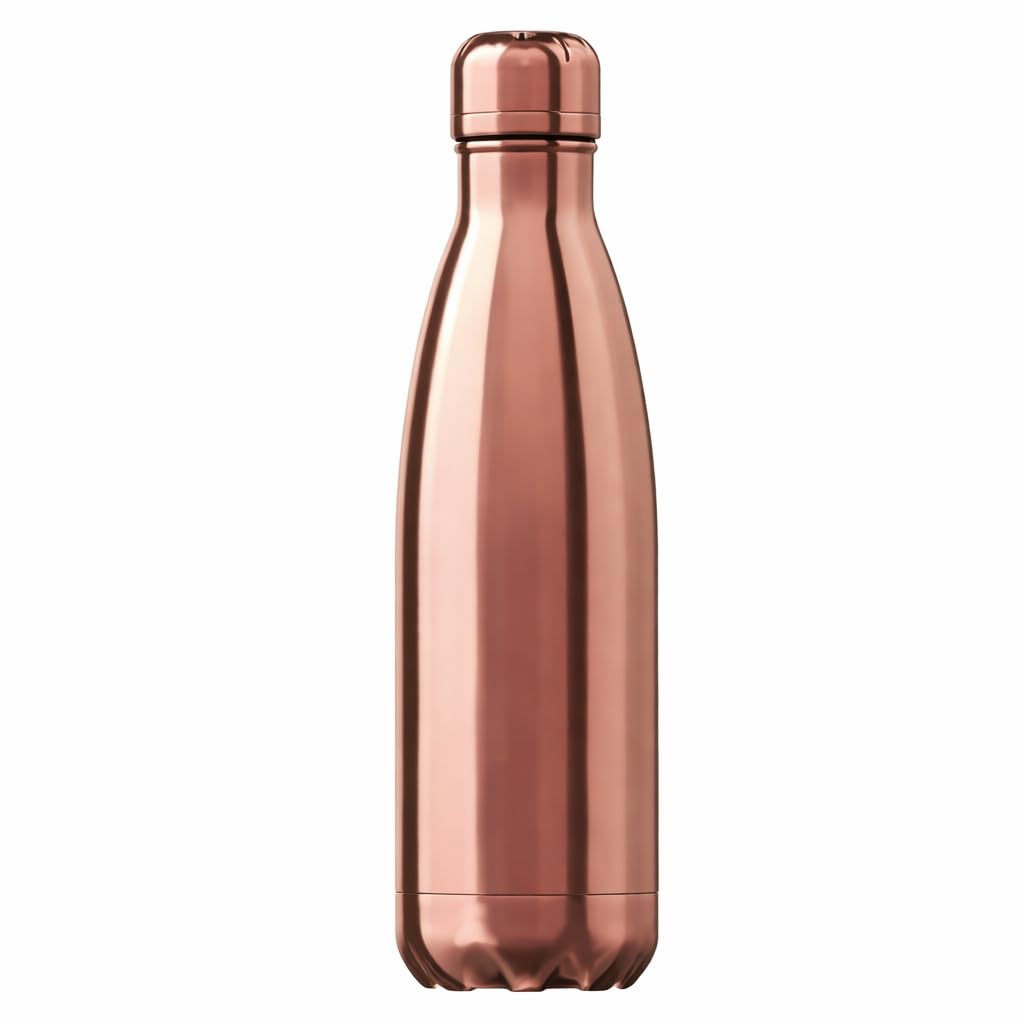 Just Giftz | Insulated Stainless Steel Water Bottle 500ml – Double Wall Vacuum Flask | Keeps Drinks Hot 12Hr & Cold 24Hr | Leak Proof, No Sweat, BPA Free | Reusable Travel Bottle – Rose Gold