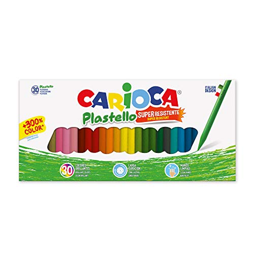 CARIOCA PLASTELLO | 42881 - Scatola Pastelli a Cera, Lunga Durata, Colori Assortiti, 30 pezzi