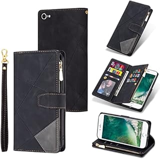 UEEBAI Wallet Case for iPhone SE 2022 5G/iPhone 7/iPhone 8/iPhone SE 2020, 9 Card Holder Slots Zipper Pocket Handbag Case PU Leather Magnetic Kickstand Wrist Strap Flip Case for SE3/SE2-Rose Gold