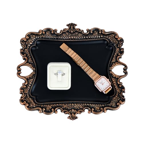 Image of Funly mee 8 x 7 inches Antique Trinket Dish Vintage Jewelry Tray, Ring Holder (Black & Gold, M)