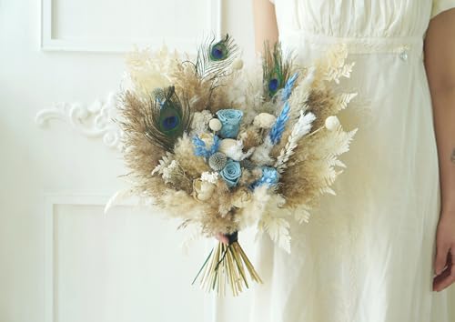 Ramo rústico boho beige para boda con flores preservadas miniatura 4