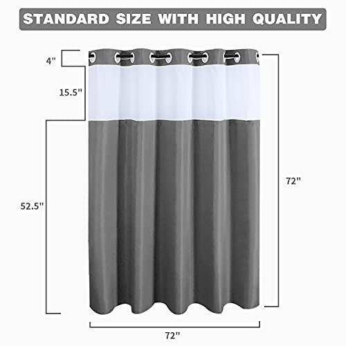 Kamspark No Hooks Needed Grey Fabric Shower Curtain With Snap In Liner - Mesh Top Window Hotel Grade Waterproof & Washable Shower Curtains For Bathroom 72" X 72" #TOP5