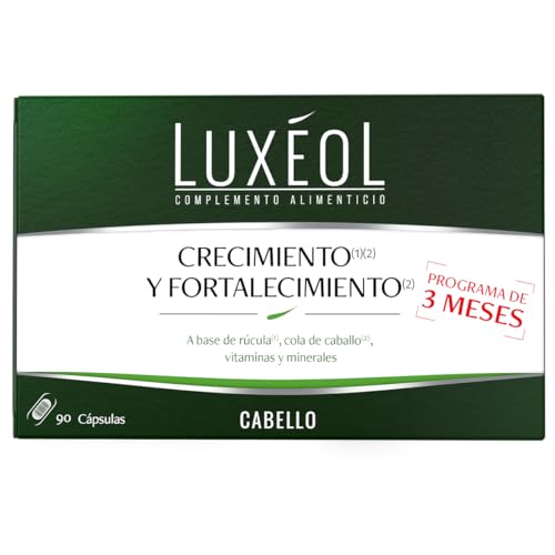 LUXÉOL - Complemento Alimenticio - Crecimiento(1)(2) Y Fortalecimiento(2) Del Cabello - A Base De Rúcula, Cola De Caballo, Vitaminas Y Minerales - Mujer/Hombre - 90 Cápsulas