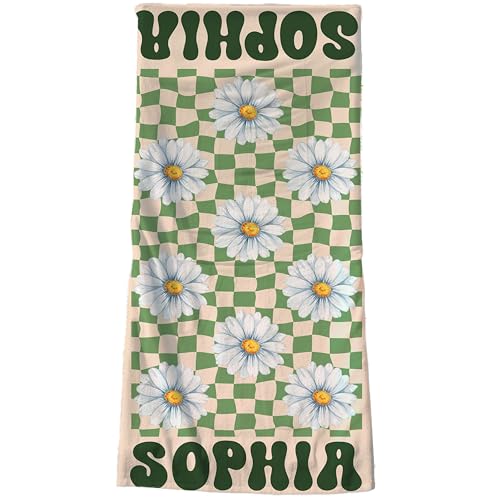 ZISOL26HZ Personalized Groovy Birth Month Flower Towel - Customized Retro Beach Towel with Name - Custom Beach Towel for Girls Boys - Birthday Vacation Gifts