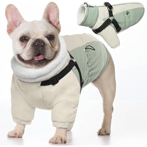 QBLEEV Dog Winter Coat with Harness, Turtleneck Warm Dog Coat Christmas Dog Jacket for Medium Dogs Soft Dog Snow Jacket Thick Dog Cold Weather Coats Fleece Lined Snowsuit Coat Vest Pet Dog Clothes M Cover