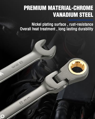Image of WORKPRO 8 mm Flex-Head Ratcheting Combination Wrench, Nickel Plating