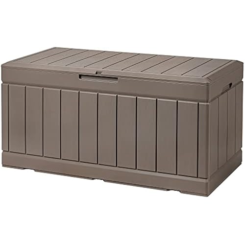 Devoko 85 Gallon Deck Box Lockable Resin Outdoor Storage Box waterproof Outdoor Container for Patio Furniture Cushions, Pillow (Light Brown)
