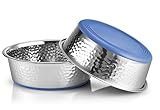URBUDDIES 2 Pack Hammered Stainless Steel Dog Bowls, 11 Cup, Blue Bottom