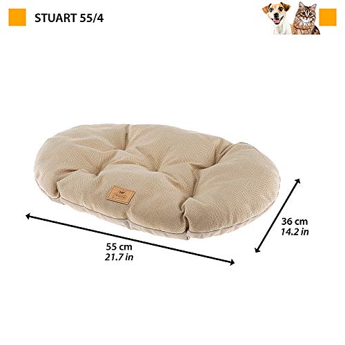 Ferplast Kissen für Hunde und Katzen STUART 55/4, doppelseitig, aus Tweed und weichem Samt, waschbar, Beige