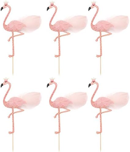 LUOEM Hawaii Flamingo Cake Cupcake Toppers with Toothpick Wedding Birthday Party Cake Decoration Glitter Paper Cake Toppers 6PCS