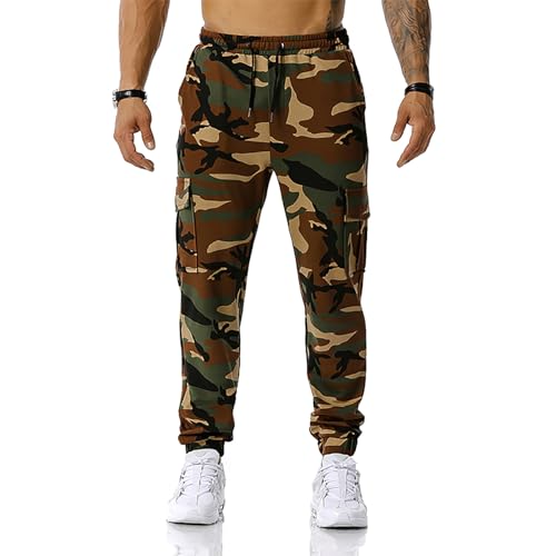 maxToonrain Men's Camo Cargo Joggers Loose Fit Tracksuit Bottoms with Four Pockets Elastic Waistband for Casual Outdoor Hiking Combat Gym Workout (Army Green, Medium) - Image 2