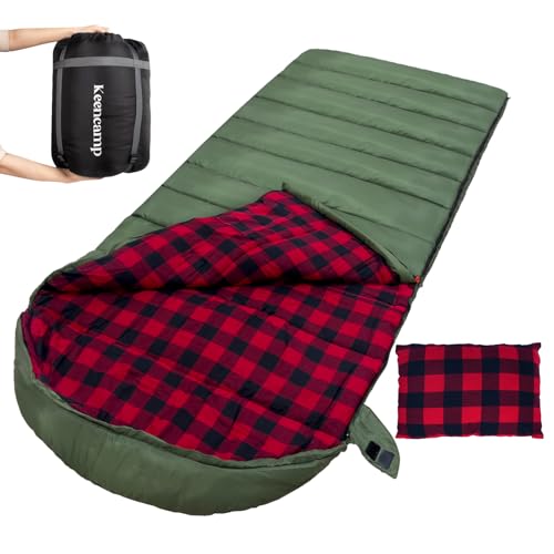 0 Degree Sleeping Bag Cotton Flannel Winter Cold Weather for Adults XXL Sleeping Bag 4 Season Big and Tall with Pillow Compression Sack
