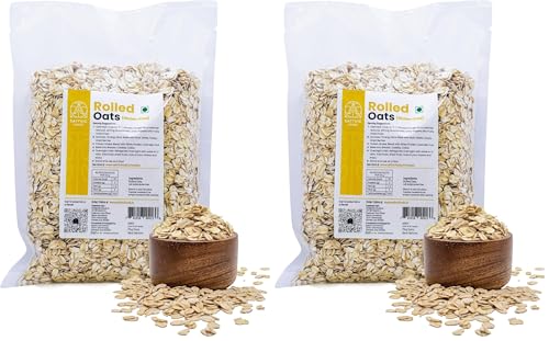 Image of Sattvic Foods Jumbo Rolled Oats (500 g) | Gluten-free, Large Old Fashioned Rolled Oat Flakes | High in Fibre and Protein | Make Oatmeal, Overnight Oats, Muesli, Granola bars, Use in Baking (Pack of 2)