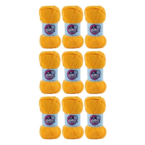 Image of NESTNHAVEN Cotton Candy 100% Cotton Yarn - (100g, 185 Meters) - Luxury Yarn for Crochet, Amigurumi, Embroidery, Toys, Garments, Flowers and Hobby, Projects. (Sunset Yellow) | (900 Gm)