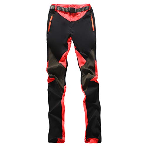 U/A Mujer Pantalones de Escalada con cinturón Pantalones de Trekking Softshell Pantalón de Acampada y Marcha (#2 Melon Rojo, M)