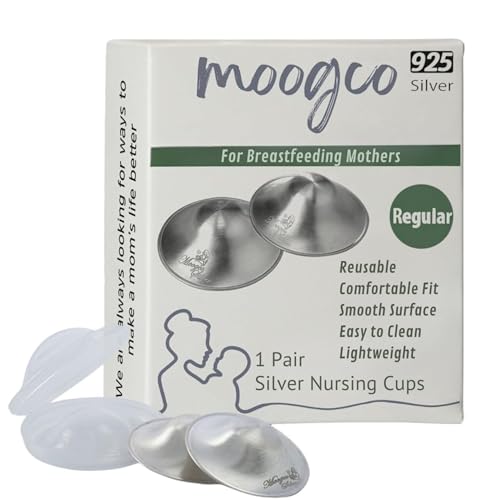 Image of MOOGCO The Original Silver Nursing Cups - 925k Silver Nipple Cups - Nipple Shields for Breastfeeding Newborn – Protective Silver Nipple Covers for Nursing Moms (925k Regular)